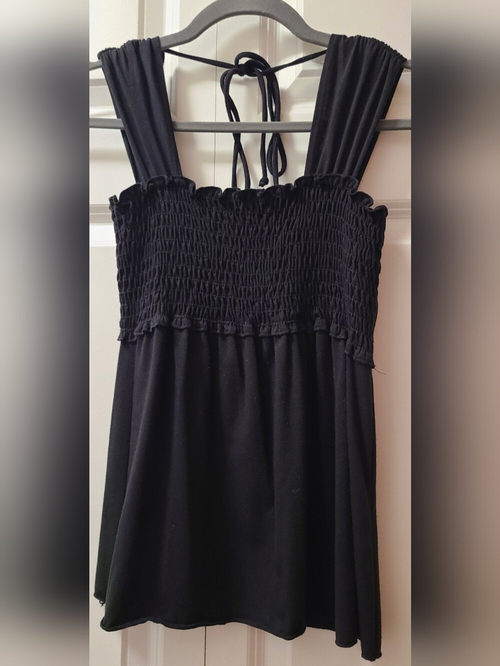 Y2K Hot Kiss Black Smocked Babydoll Tank Top Size M 2000s
